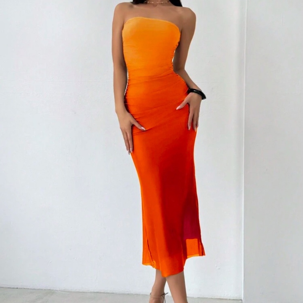 Ombré Bodycon Mesh Strapless Dress